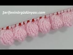 the crochet stitch is being worked on by someone in pink and white yarn