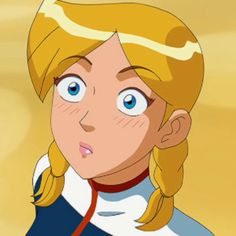 a cartoon girl with blonde hair and blue eyes