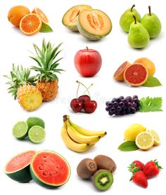 various fruits are arranged in the shape of a circle