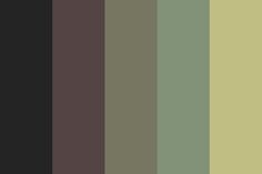 the color palette is dark brown, green and gray with some black on it's sides