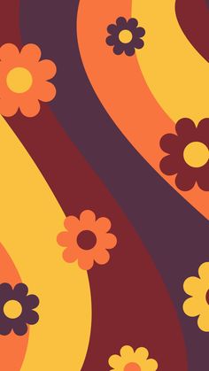 an abstract floral pattern with orange, yellow and purple colors