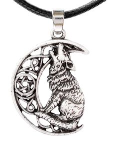 PRICES MAY VARY. HOWLING WOLF NECKLACE: This totem pendant depicts the spiritual connection between the wolf and the moon, featuring a howling wolf sitting on the crescent moon with Celtic knots and a pentacle GREAT QUALITY: Meticulously crafted from top-grade zinc alloy with an antique silver finish, the wolf pendant does not tarnish or corrode easily over the years SPECIFICATIONS: Pendant measures about 1.2 x 1 inches (30 x 25 mm), includes 19.7" (50 cm) braided faux leather cord with 2" (5 cm Wolf Sitting, Wolf Pendant, Wolf Stuff, Wolves Pendants, Wolf Necklace, Wolf Jewelry, Howling Wolf, Crescent Moon Pendant, Unique Valentines