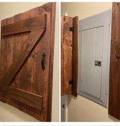 two pictures of the inside of a wooden door