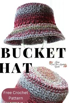 a crochet hat with the words bucket hat on it and an image of two hats