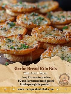 an advertisement for garlic bread ritz bites