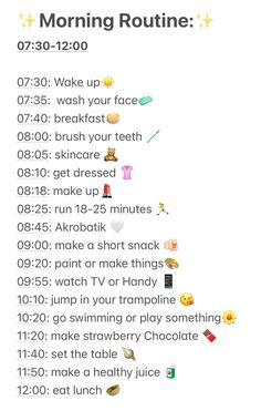 a text message with the words morning routine written in different languages and numbers on it