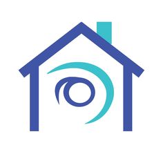 a blue house with the letter o in it's center and an eye inside