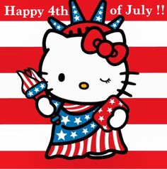 an image of a hello kitty with stars and stripes on her head holding a flag