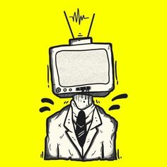 a drawing of a man in a suit with a tv on top of his head