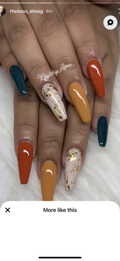 Easy Fall Nail Ideas Simple, Fall Mustard Nails, Dope Nail Designs Fall, Fall Sns Nails 2023, Fall Inspired Nails Acrylic, Fall Color Nails Acrylic, Fall Vibes Nails, Bright Fall Nails, Fall Nail Designs 2024