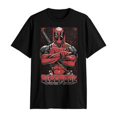 This men's Deadpool graphic t-shirt will be a fun addition to your casual wear. Made from 100% cotton for a regular-fit, this crew-neck tee has short sleeves and a front graphic design. Style it with jeans and sneakers.Character: DeadpoolClosure Type: Pullover HeadFit: Regular FitNeckline: Crew NeckSleeve Length: Short SleeveFiber Content: 100% CottonFabric Description: JerseyCare: Machine Wash, Tumble DryCountry of Origin: Imported Superhero Shirt Adult, Deadpool Svg Free Files, Deadpool Birthday, Deadpool Shirt, Deadpool Tshirt, Fandom Graphic Print Short Sleeve T-shirt, Superhero Graphic T-shirt With Short Sleeves, Graphic Design Style, Superhero Short Sleeve T-shirt With Character Print