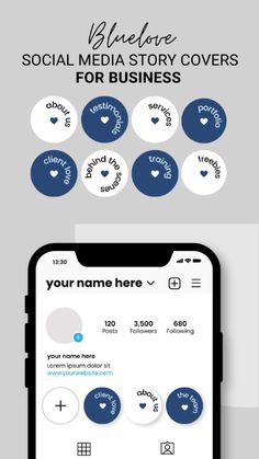 the social media story cover for business is displayed on an iphone screen with icons and buttons