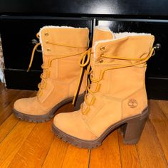 Essentially Brand New Worn Twice At Most, In Perfect Condition! Timberland Brown Lace-up Boots For Fall, Brown Timberland Lace-up Boots For Fall, Timberland Heel Boots, Timberland Heels, Timberlands Shoes, Timberlands Women, Timberland Shoes, Shoes Heels Boots, Shoes Women Heels