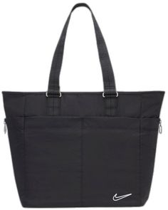 Black Shoulder Bag With Reinforced Handles For Shopping, Black Double Handle Shoulder Bag With Reinforced Handles, Nike Black Bag With Zipper Closure, Everyday Black Nike Bag, Nike Casual Rectangular Bags, Nike Black Everyday Bags, Casual Nike Rectangular Bags, Nike Rectangular Everyday Bags, Nike Black Bags For Everyday