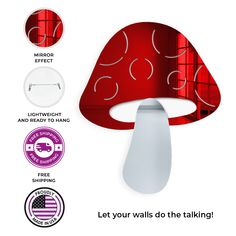 an image of a red mushroom lamp that is next to the words let your walls do the talking