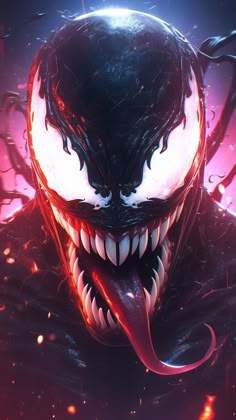 an image of a spider man with fangs on it's face and his mouth open