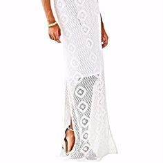 Lilly Pulitzer White Lace Maxi Skirt (No Crop Top - Just The Skirt!) Style: Mansi Size: Women's Small Length: 45" From Natural Waist To Hem Lining: 19" From Natural Waist To Hem Hi-Waisted/Long And Can Double As A Strapless Dress Macrame Lace (100% Polyester) Brand New! With Tag See Photo, Tag Has A Marking On It To Prevent Store Return Chic Lace Maxi Skirt For Summer, White Maxi Skirt For Vacation, Beach Maxi Dress With Lined Skirt, White Maxi Length Skirt For Vacation, White Maxi Skirt For Brunch, White Maxi Summer Skirt, White Maxi Skirt For Summer, White Maxi Skirt For Beach, White Lined Vacation Dress