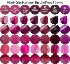 Valentine Kisses: Milani Color Statement Lipstick for Plums & Berries - swatches, pics, review 1950s Makeup, Milani Color Statement Lipstick, Sangria Color, Purple Contacts, Revlon Lipstick, Berry Lips