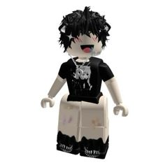 a lego figure with black hair and eyes