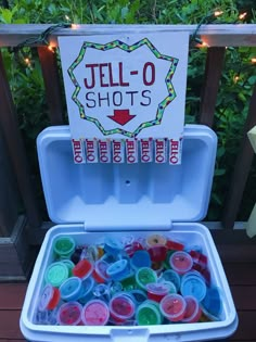 an ice chest filled with jell - o shots