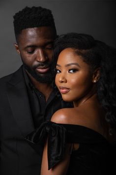 All Black Engagement Photos Black Couple, Couple Poses For Studio Photoshoot, Portrait Couple Poses, Studio Engagement Shoot Black Couple, Couple Shoot Poses Romantic Photo Ideas, Photoshoot Ideas Black Couples, Hair For Engagement Pictures, Fancy Couple Photoshoot, Studio Photography Poses Couples