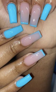 Nails Popular 2023, Acrylic Nails Coffin Cool Designs, Medium Square Nails With Rhinestones, Colorful Toenail Designs, See Threw Nail Designs, Mid Length Nails Acrylic Designs, Blue Short Nails With Design, Birthday Acrylic Nails Coffin Short, Blue Nail Ideas Acrylic Square