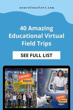 an advertisement for the national virtual field trip, with images of people standing in front of them