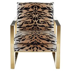 an animal print chair with gold legs