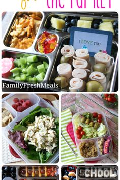 a collage of pictures showing different food items in plastic containers and the words family fresh meals