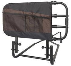 a black and brown folding chair with wheels