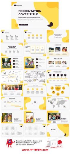 the yellow and white website design is displayed on top of each other, with an image of