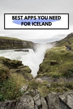 This image contains: A waterfall with greenery and the text overlay "Best apps you need for Iceland" Iceland Vacation Itinerary, Iceland Road Trip Itinerary, Iceland Ring Road 7 Days, Ring Road Itinerary Iceland, Iceland Travel Budget, Iceland Road Trip, Iceland Reykjavik