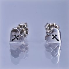 Vintage Sterling 925 silver handmade heart earrings, studs with cross embossed, stamped 925 Handmade Heart, Earrings Studs, Heart Earrings Studs, Heart Earrings, Jewelry Earrings Studs, Handmade Silver, Favorite Jewelry, 925 Silver, Jewelry Earrings