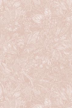 a pink wallpaper with leaves and flowers on it