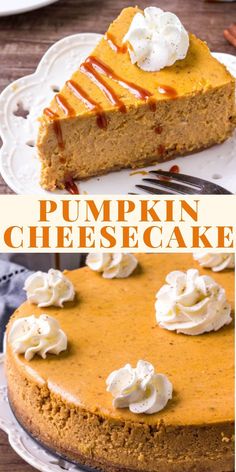 Collage of 2 photos of pumpkin cheesecake Cinnamon Graham Cracker Crust, Thanksgiving Cheesecake, Pops Recipes, Dessert For Fall, Easy Cakes, Biscuits Graham, The Cheesecake Factory, Pumpkin Cheesecake Recipes, Bon Apetit