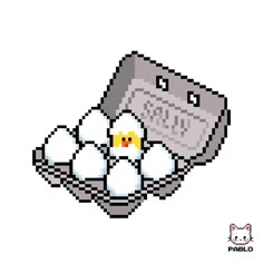 an old school pixel art style image of a hammer and eggs