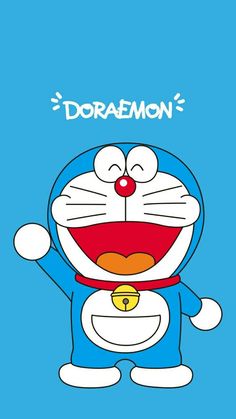 the cartoon character doraemon is smiling and holding his hands up in front of him