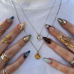 Gel X Nails Aesthetic, Gem Tone Nails, Nail Design Ideas 2024, Pisces Beauty, Biab Nails Inspiration, Pisces Nails, Western Nail Art, Jewelry Nails, Nail Swag