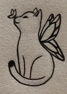 a drawing of a cat with wings on it's back