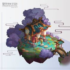 an image of a cartoon house on top of a floating island