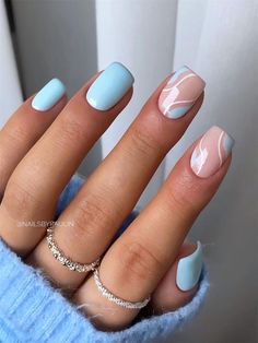 Baby Blue Nails, Short Gel Nails, Cute Simple Nails, Summery Nails, Smink Inspiration, Cute Gel Nails, Blue Nail, Acrylic Nails Coffin Short