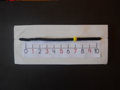 a ruler with a black thread on it and a yellow pin sticking out of it