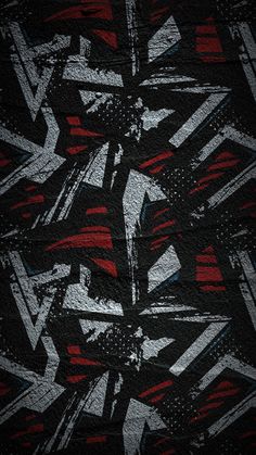 an abstract painting with red, white and blue colors on black paper that looks like graffiti