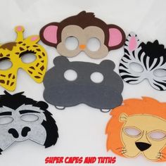 Set Of 10 Safari Animal Felt Masks If You Need A Different Quantity Please Message Me Zebra Mask, Felt Giraffe, Animal Felt, Themed Halloween Costumes, Felt Mask, Superhero Masks, Safari Jungle, Zoo Animal, School Play