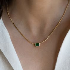 Antique Gold Jewelry Indian Unique Silver Necklace Green Stone, Silver Emerald Necklace, Minimalist Gemstone Square Pendant Necklace, Minimalist Square Pendant Gemstone Necklace, Minimalist Emerald Necklace With Delicate Chain, Minimalist Necklace For Formal Occasions With May Birthstone, Minimalist May Birthstone Necklace For Formal Occasions, Minimalist Necklace With May Birthstone On Delicate Chain, Minimalist Necklace With May Birthstone