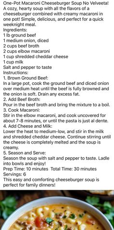 Cheeseburger Soup, Elbow Macaroni, Quick Weeknight Meals, Hearty Soups, Beef Broth, Large Pots, Weeknight Meals, Cheeseburger, Cheddar Cheese