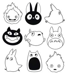 an assortment of cartoon faces drawn in black and white