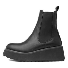 PRICES MAY VARY. Style: Slip-on flatform Chelsea boot Upper: Black faux leather Midsole: Plush Foam Comfort Insole Sole: Rubber platform Heel height: 2 inches Leather Chelsea Boots Women, Black Leather Chelsea Boots, Platform Chelsea Boots, Comfortable Wedges, Trendy Boots, Rocket Dog, Black Chelsea Boots, Platform Ankle Boots, Black Boots Women