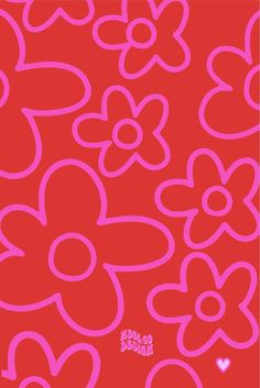 a red background with pink flowers and hearts