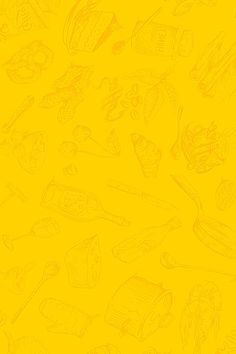 a yellow background with different types of food on it